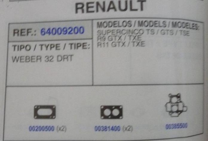 9200 KIT JUNTAS CARBURADOR WEBER 32 DRT