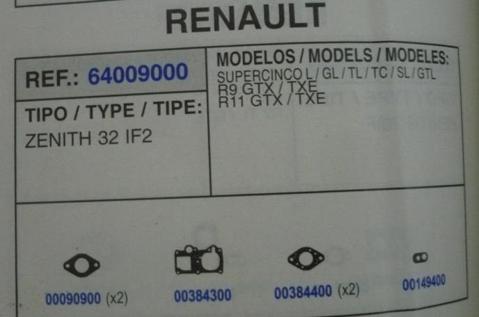 9000 KIT JUNTAS CARBURADOR ZENITH 32 IF2