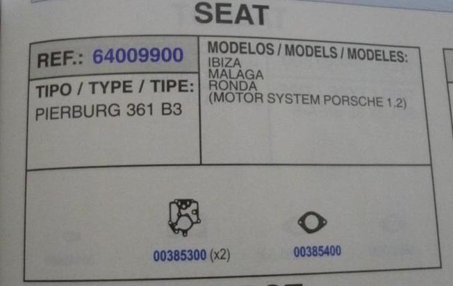 9900 KIT JUNTAS CARBURADOR PIERBURG 361 B3