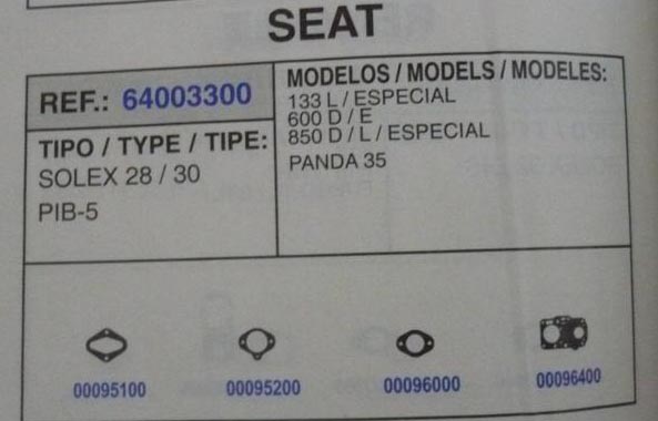 3300 KIT JUNTAS CARBURADOR SOLEX 30 PIB, 28 PIB
