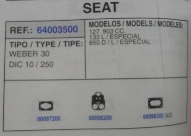 3500 KIT JUNTAS CARBURADOR WEBER 30 DIC