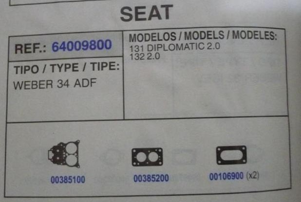 9800 KIT JUNTAS CARBURADOR WEBER 34 ADF