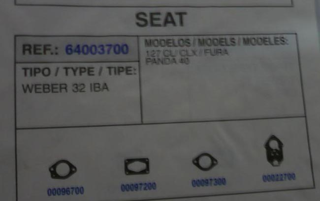 3700 KIT JUNTAS CARBURADOR WEBER 32 IBA