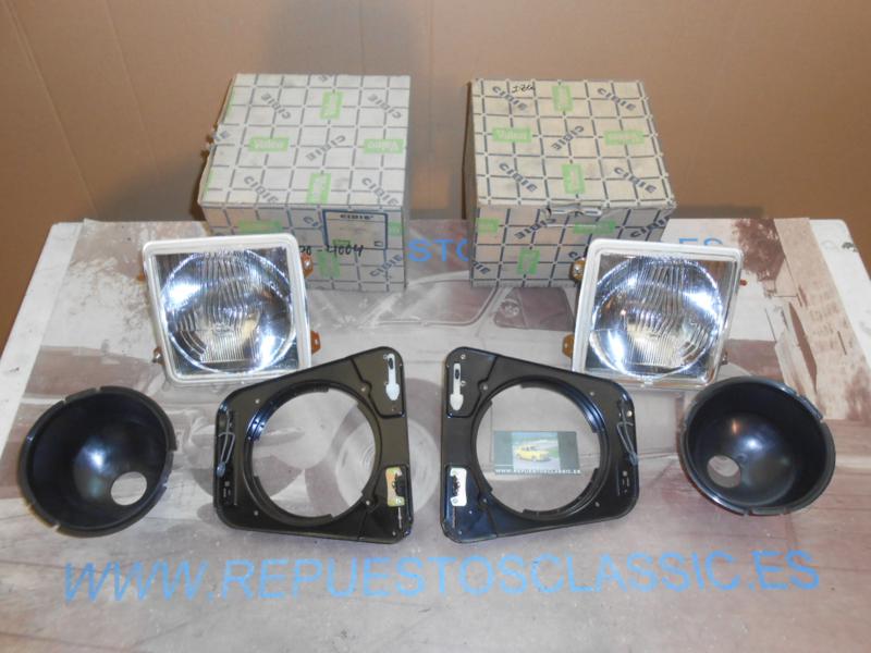 IRE08 JUEGO OPTICAS FAROS CUADRADOS CIBIE - VALEO H4 CON SOPORTES RENAULT 6 2ª SERIE