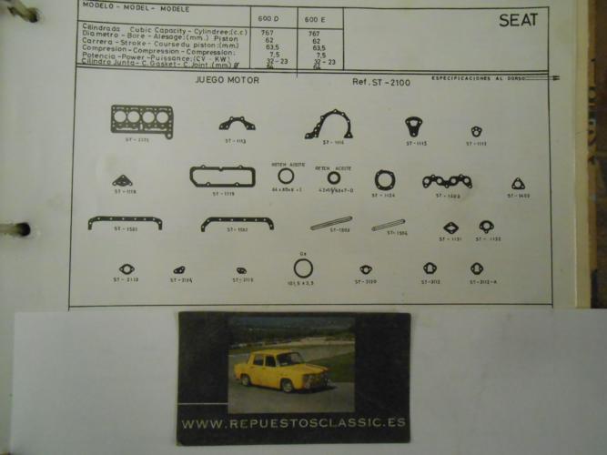 JM29 JUEGO JUNTAS MOTOR COMPLETO SEAT 600 D, E, L