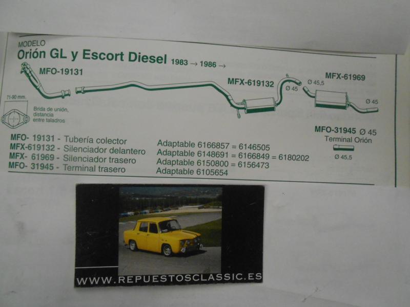 619132 P1 SILENCIOSO INTERMEDIO FORD ORION GL Y ESCORT DIESEL 83->86