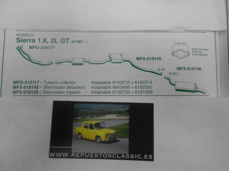 619145 P2 SILENCIOSO INTERMEDIO FORD SIERRA 1.8 , 2L GT 87->