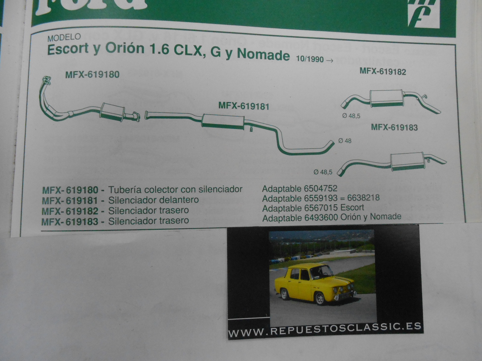 619181 P3 SILENCIOSO INTERMEDIO FORD ESCORT , ORION 1.6 90->