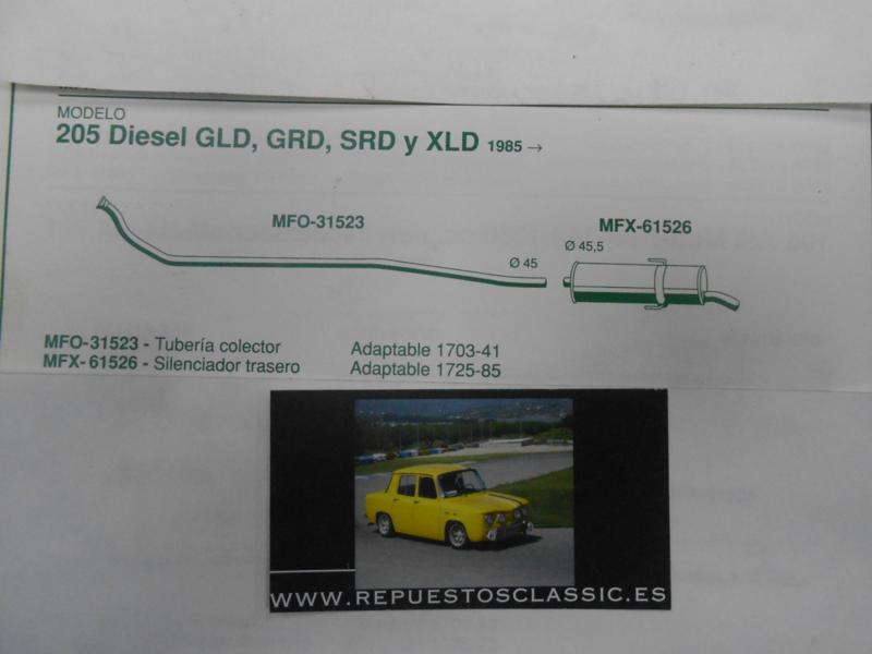 61526 P4 SILENCIOSO TRASERO PEUGEOT 205 1.7 DIESEL 85-> GLD, GRD, SRD, XLD
