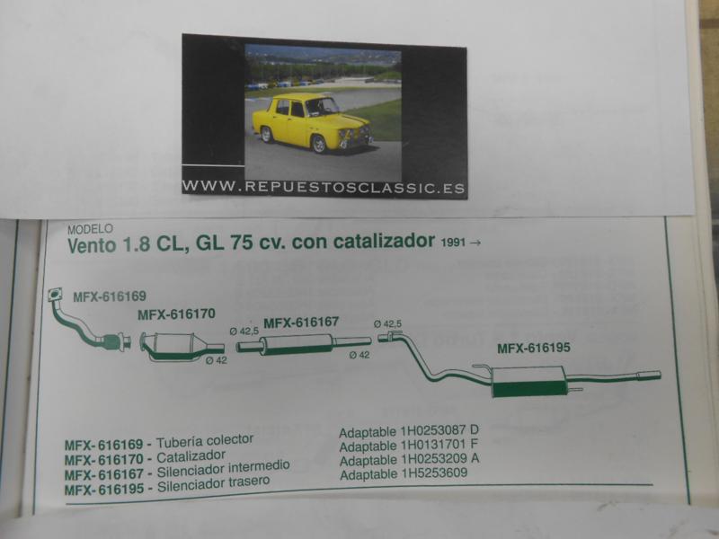 616167 P5 SILENCIOSO INTERMEDIO DELANTERO VOLKSWAGEN GOLF , VENTO 1.4/1.6/1.8/1.9D 91-> REF. ORIGEN 1H0253209A