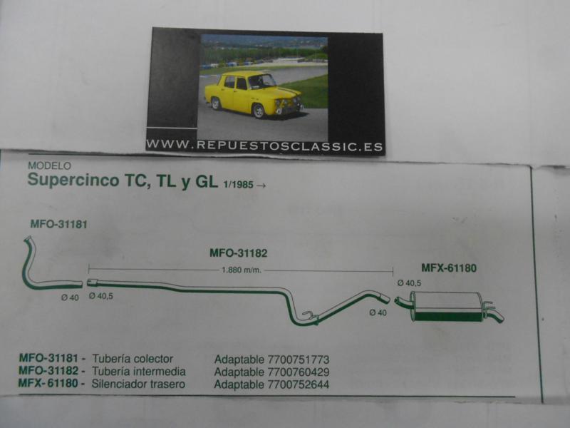 31182 P6 TUBERIA ESCAPE INTERMEDIO RENAULT SUPERCINCO 1.0/1.1 84-> WALKER 08708