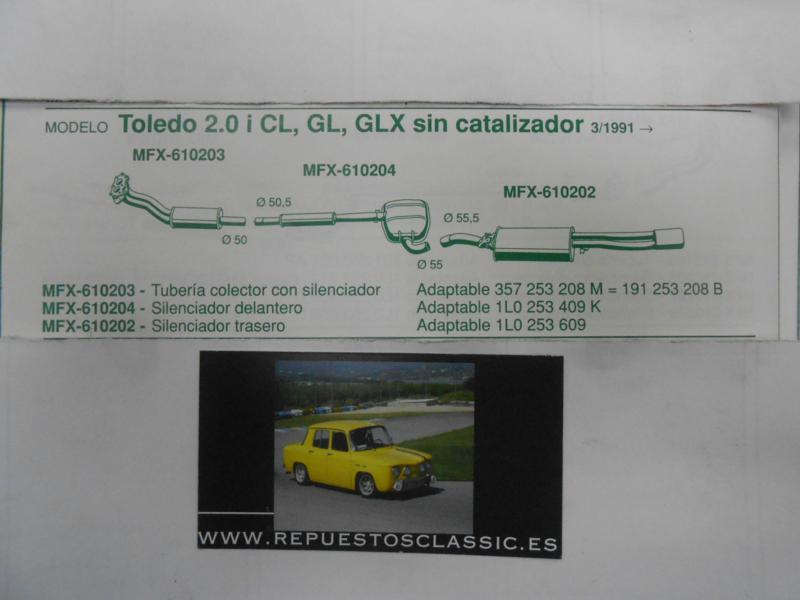 610203 P5 TUBERIA SALIDA COLECTOR CON SILENCIOSO SEAT TOLEDO , VOLKSWAGEN PASSAT 2.0i 91->