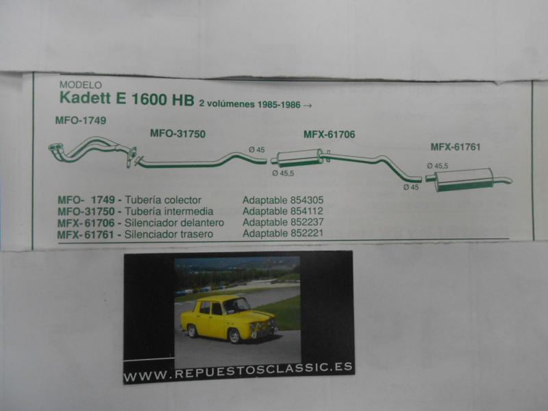1749 P7 TUBERIA SALIDA COLECTOR ESCAPE OPEL KADETT E 1.6/1.8 85->