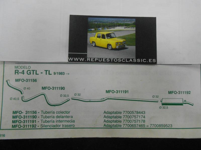311190 P7 TUBERIA INTERMEDIA DELANTERA ESCAPE RENAULT 4 1.0/1.1 GTL/TL 83->