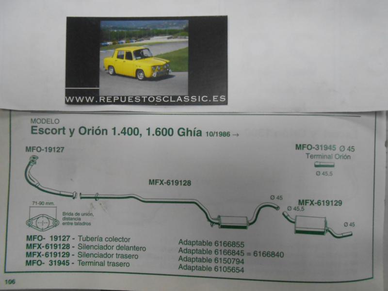 19127 P7 TUBERIA SALIDA COLECTOR ESCAPE FORD ESCORT , ORION 1.4/1.6 GHIA 85->