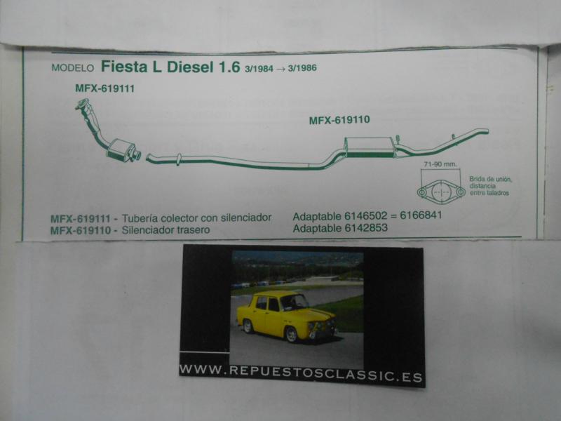 619111 P7 TUBERIA SALIDA COLECTOR ESCAPE CON SILENCIOSO FORD FIESTA 1.6 DIESEL 86-> WALKER 70126