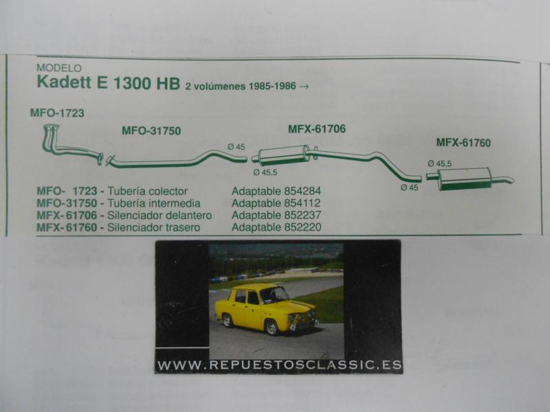 31750 P5 TUBERIA DELANTERA INTERMEDIA ESCAPE OPEL KADETT E 1.3, 1.6, 1.8