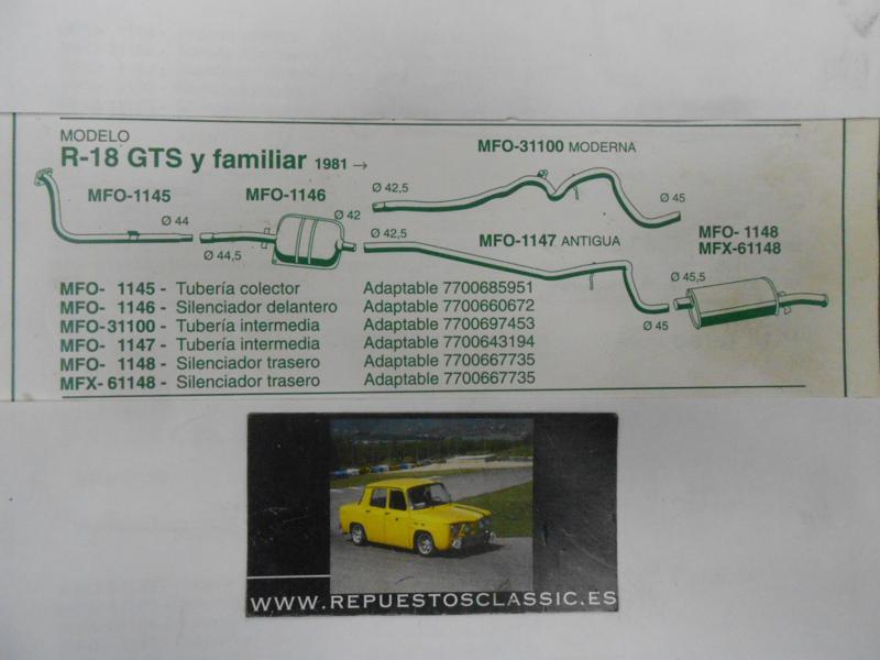 1147 P8 TUBERIA INTERMEDIA ESCAPE RENAULT 18 1° SERIE GTS Y FAMILIAR , REF. ORIGEN 7700643194
