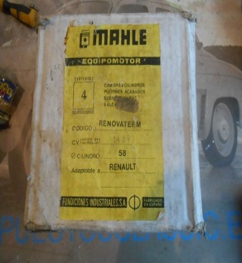 13 EQUIPO MOTOR ORGINAL MAHLE RENAULT 58 mm DAUPHINE, GORDiNI, 4CV. COMPUESTO DE PISTONES, SEGMENTOS, CAMISAS Y BULONES.