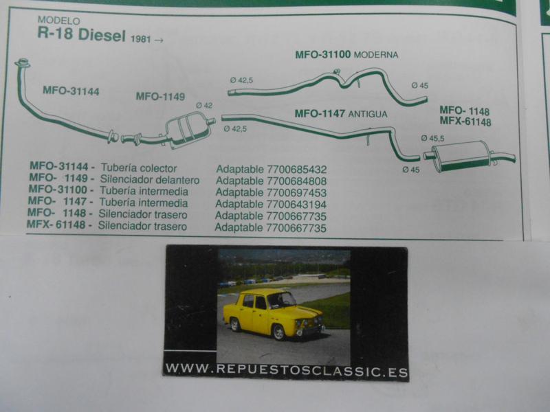 31100 P8 TUBERIA INTERMEDIA ESCAPE RENAULT 18 GTS, DIESEL Y FAMILIAR MODERNO , WALKER 08601