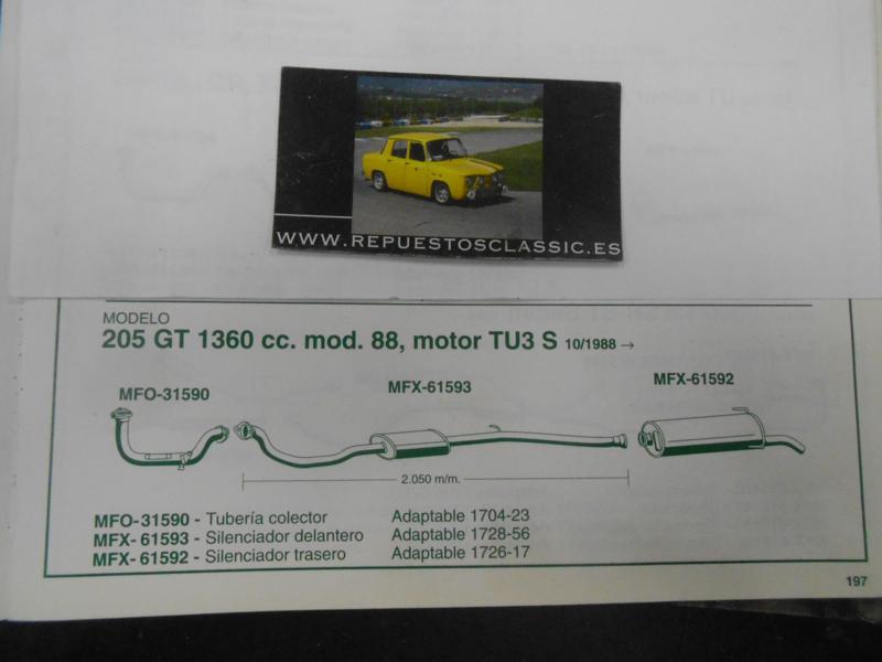 61593 P8 SILENCIOSO INTERMEDIO PEUGEOT 205 GT 1360cc 88->, MOTOR TU3 S, WALKER 70368