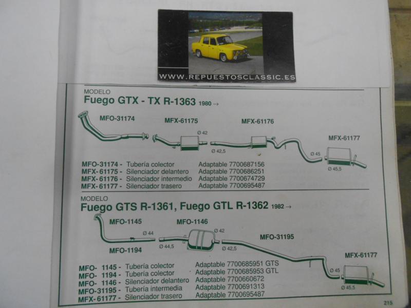 61177 P7 SILENCIOSO TRASERO RENAULT FUEGO 1.4 GTL/TL, 1.6 GTS/TS, 2.0 GTX/TX