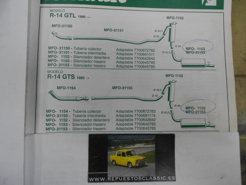 1152 P7 SILENCIOSO INTERMEDIO RENAULT 14 GTS/GTL 80->, WALKER 01588