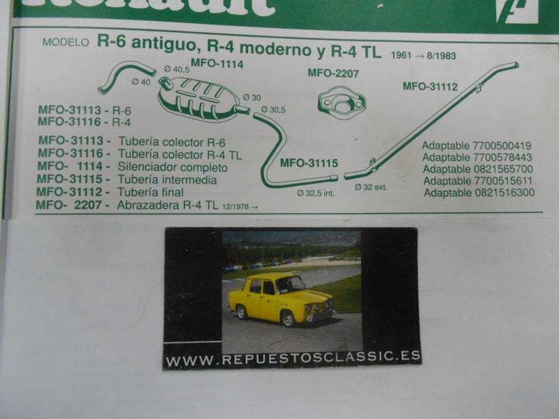 31116 - 31156 TUBERIA SALIDA COLECTOR ESCAPE RENAULT R4 MODERNO Y R4 GTL, F6 82->, WALKER 01537