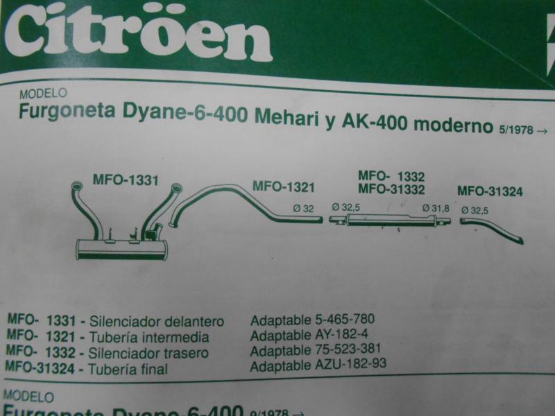 31324 P5 TUBERIA FINAL SALIDA ESCAPE CITROEN DYANE 6, MEHAR, AK 400 MODERNO, REF. AZU 18293