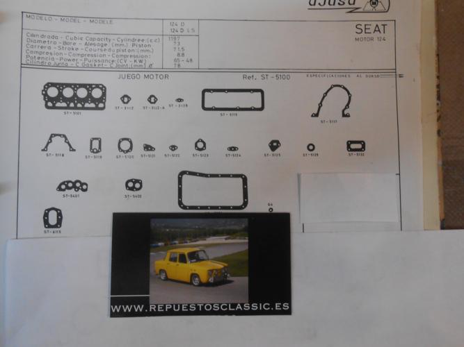 JM32 JUEGO JUNTAS MOTOR COMPLETO SEAT 124, 131 MOTOR 1200cc.
