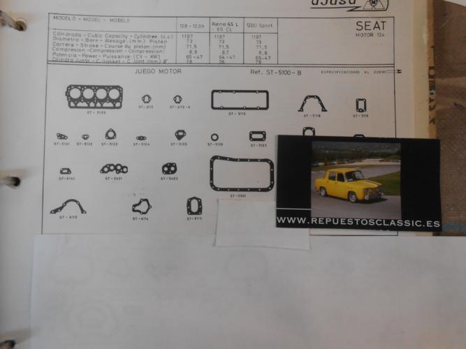 JM37 JUEGO JUNTAS MOTOR COMPLETO SEAT RITMO 65, 128, 1200 SPORT MOTOR 1200cc.