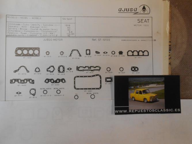 JM40 JUEGO JUNTAS MOTOR COMPLETO SEAT 124 SPORT MOTOR BIARBOL 1.600cc