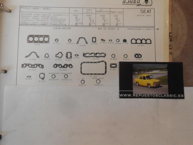 JM41 JUEGO JUNTAS MOTOR COMPLETO SEAT 131, 132, 1430, RONDA CRONO MOTOR BIARBOL 1.600cc