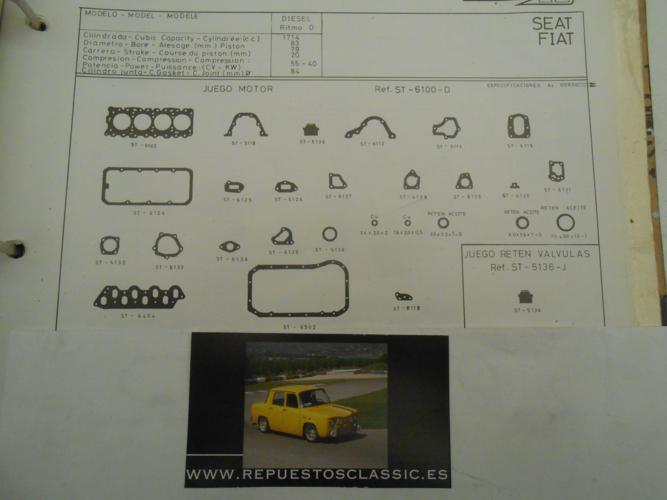 JM52 JUEGO JUNTAS MOTOR COMPLETO SEAT RITMO, RONDA, IBIZA, MALAGA, FIAT REGATA 1.7D, ESPESOR 1,90mm