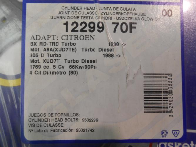 JM131 JUEGO JUNTA CULATA CITROEN BX, PEUGEOT 205, 309, 405 1.8TD REF. D31587