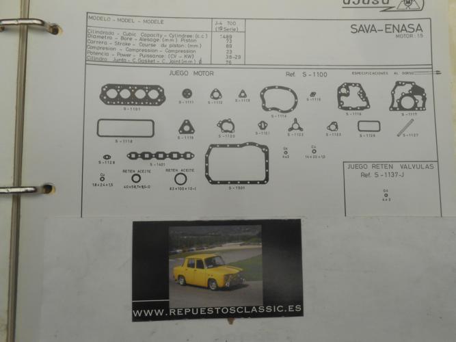 JM152 JUEGO JUNTAS MOTOR COMPLETO SAVA PEGASO J4 1.5 1ªSERIE (MOTOR 1489cc. PISTON 73mm.)