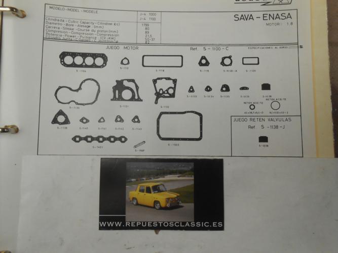 JM160 JUEGO JUNTAS MOTOR SAVA PEGASO J4 1000/1100 1.8 (MOTOR 1799cc. PISTON 80mm.)