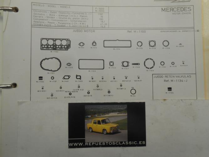 JM165 JUEGO JUNTAS MOTOR DKW MERCEDES N1000, F1000 OM636 1700cc. PISTON 75mm.