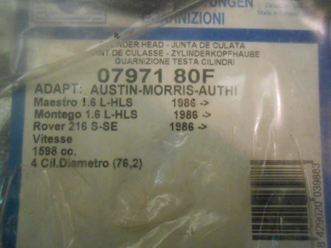 JM209 JUEGO JUNTAS CULATA AUSTIN MORRIS AUTHI ROVER 216 S-SE VITESSE, MAESTRO-MONTEGO 1.6 L-HLS REF. H07971