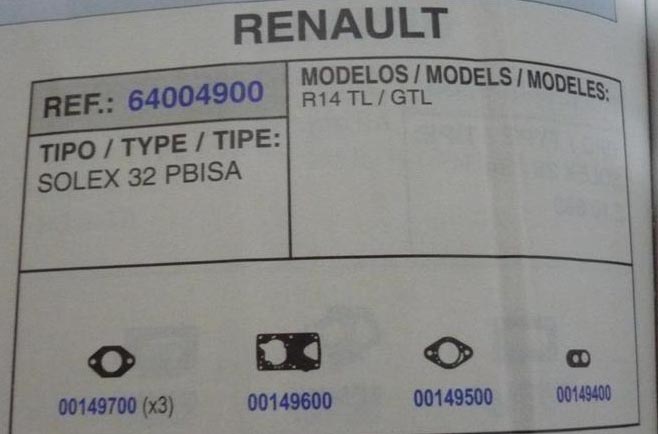 4900 KIT JUNTAS CARBURADOR SOLEX 32 PBISA