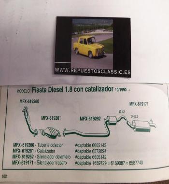 619262 P1 SILENCIOSO INTERMEDIO FORD FIESTA DIESEL 1,8 CON CATALIZADOR (10/90>)