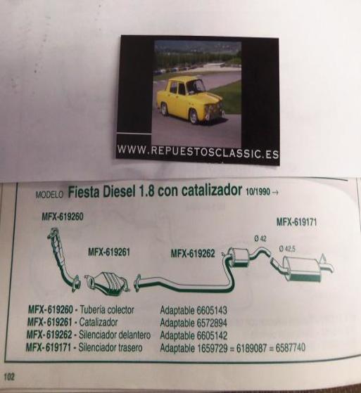 619262 P1 SILENCIOSO INTERMEDIO FORD FIESTA DIESEL 1,8 CON CATALIZADOR (10/90>)
