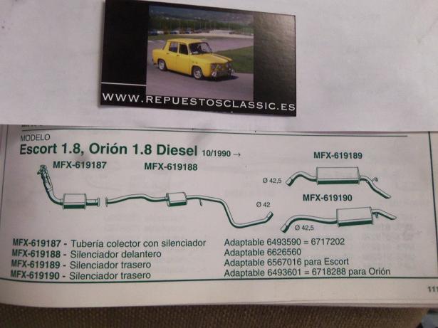 619189 P1 SILENCIOSO FINAL FORD ESCORT,ORION 1,8 DIESEL (10/90>)
