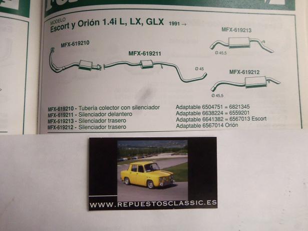619211 P1 SILENCIOSO INTERMEDIO FORD ESCORT,ORION 1,4I L,LX,GLX (91>)