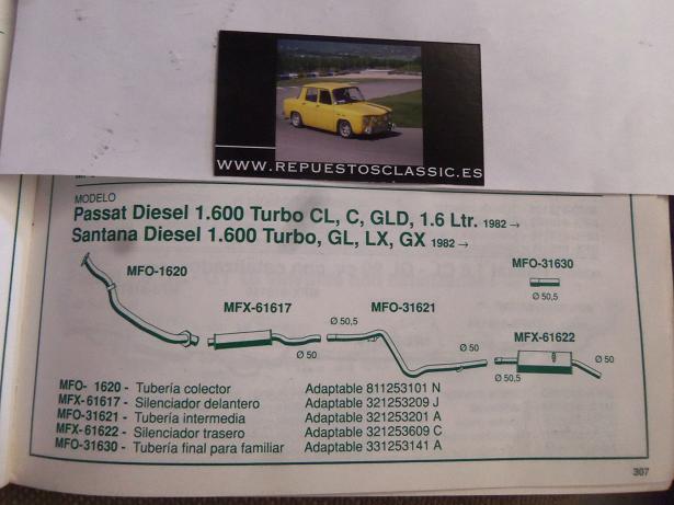 61617 P2 SILENCIOSO INTERMEDIO VOLKSWAGEN PASSAT, SANTANA 1,6 TURBO DIESEL (82>)