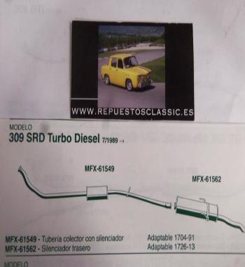 61562 P5 SILENCIOSO FINAL PEUGEOT 309 GTI (87/89) Y SRD TURBO DIESEL (7/89>)
