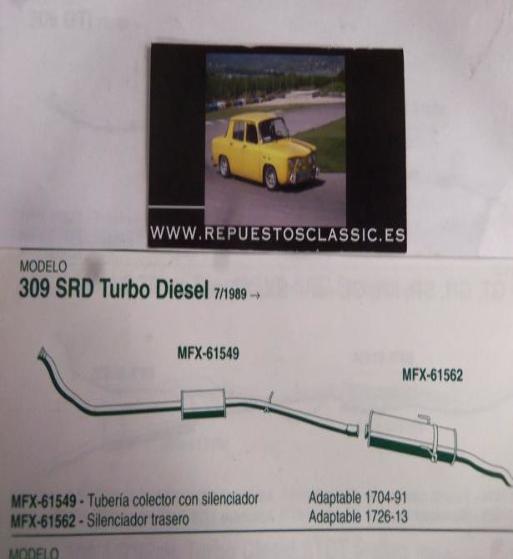 61562 P5 SILENCIOSO FINAL PEUGEOT 309 GTI (87/89) Y SRD TURBO DIESEL (7/89>)