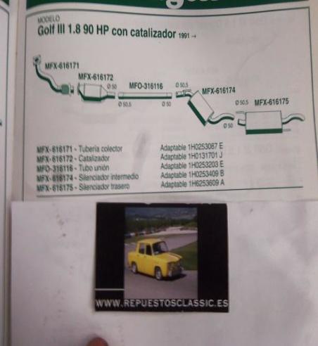 616174 P5 SILENCIOSO INTERMEDIO VOLKSWAGEN GOLF MKIII 1,8 HP CON CATALIZADOR