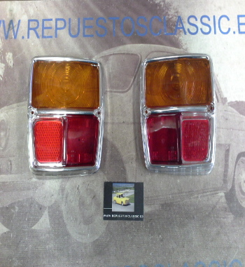 Li57 JUEGO TULIPAS PILOTOS TRASEROS SIMCA 1000 2ª SERIE MARCO METALIZADO
