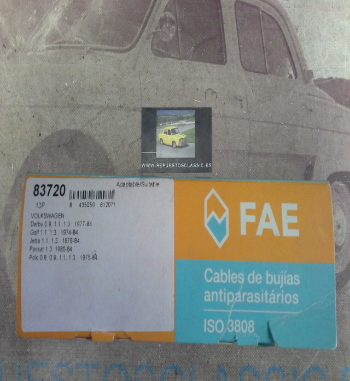 CB141P1 JUEGO CABLES DE BUJIAS FAE 83720 VOLKSWAGEN DERBY, GOLF, POLO, JETTA, PASSAT 1.0/1.1/1.3 74->